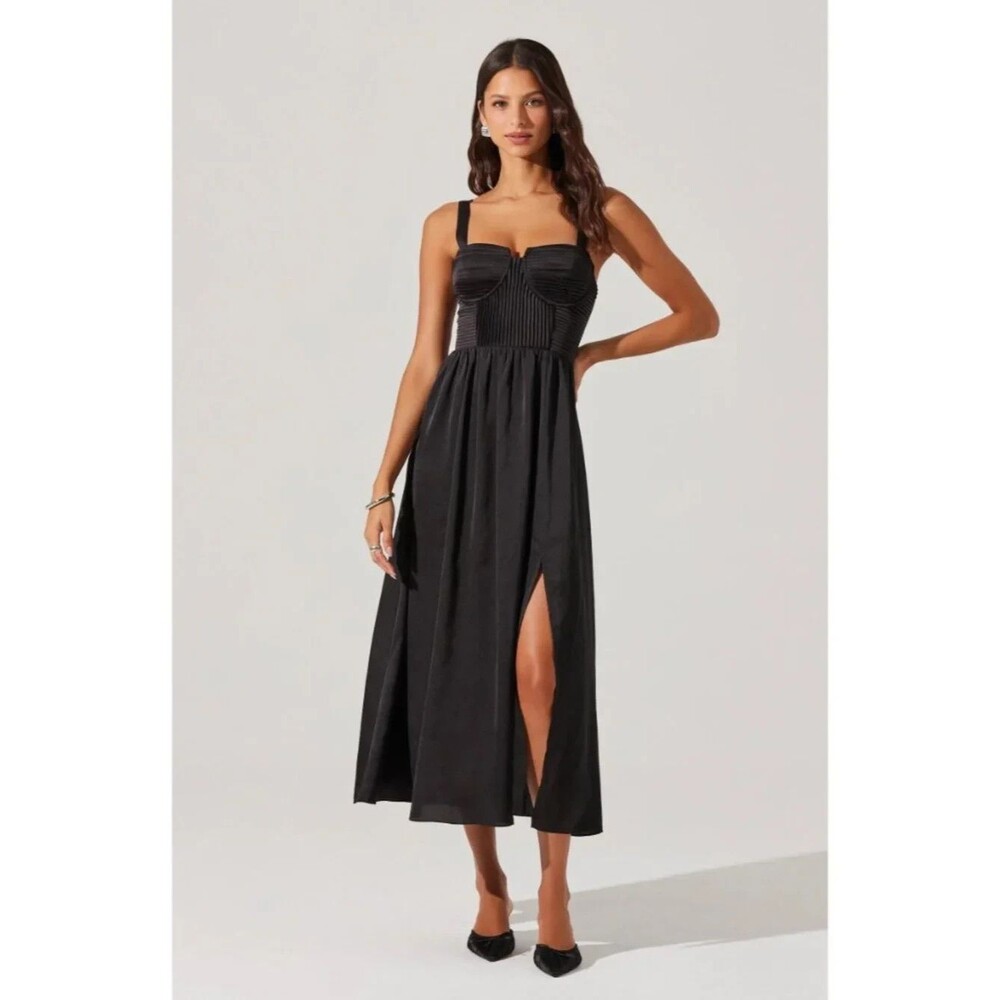 ASTR the Label Pleated Bustier Midi Dress Size Small Black Corset Romantic